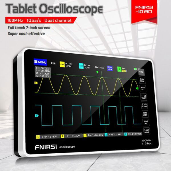 FNIRSI 1013D Oscilloscopio, Digitale Portatile 7 Pollici Touchscreen 2 canali larghezza di banda 100MHz frequenza di campionamento 1GSa/s 2