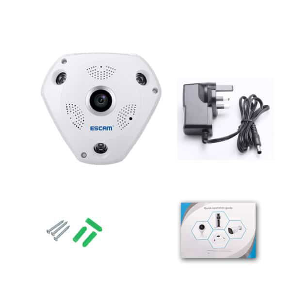 Telecamera 360° ESCAM Fisheye VR QP180 Shark 960P IP WiFi Camera 1.3MP Visione Notturna a Infrarossi 10