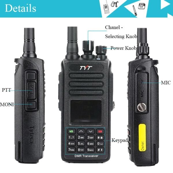 TYT MD-UV390 Ricetrasmettitore Portatile DMR VHF/UHF Dual Band GPS IP67 2